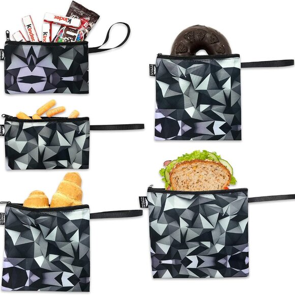 Reusable Sandwich Bag Snack Bags - Value Pack of 5 Dual Layer Lunch Baggies - Di - Picture 1 of 7
